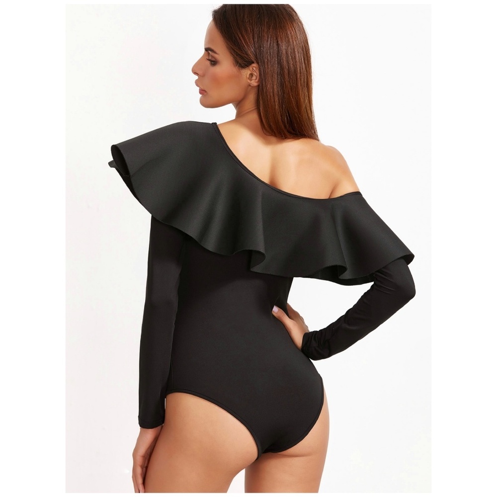 One shoulder ruffle frill long sleeves bodysuit - Picture 3 of 7
